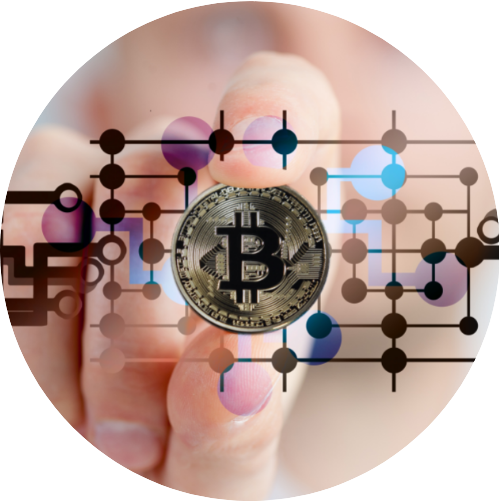 Un bitcoin digital en un círculo